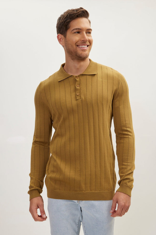 Men's Knit Polo Sweater - Yellow | Ron Tomson