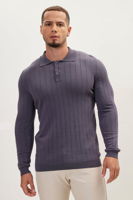 Men's Knit Polo Sweater - Anthracite | Ron Tomson