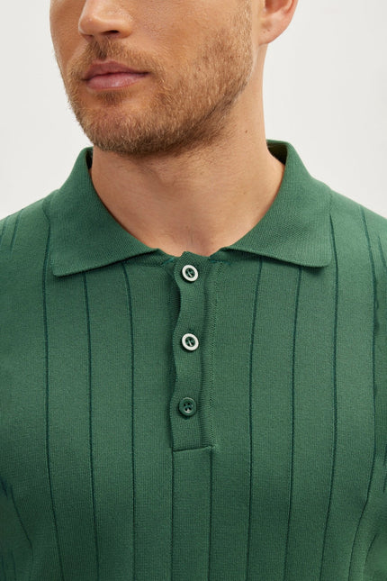 Men's Knit Polo Sweater - Green | Ron Tomson