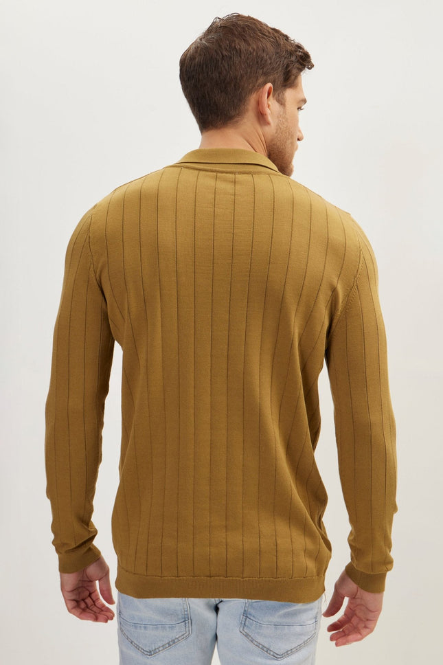 Men's Knit Polo Sweater - Yellow | Ron Tomson