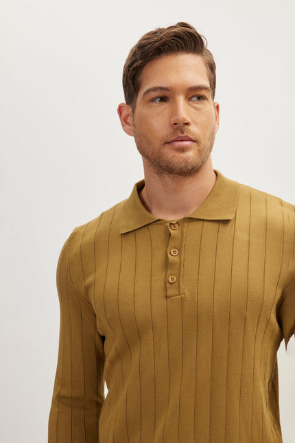 Men's Knit Polo Sweater - Yellow | Ron Tomson