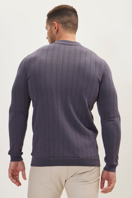 Men's Knit Polo Sweater - Anthracite | Ron Tomson