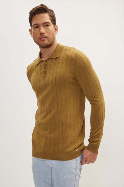 Men's Knit Polo Sweater - Yellow | Ron Tomson