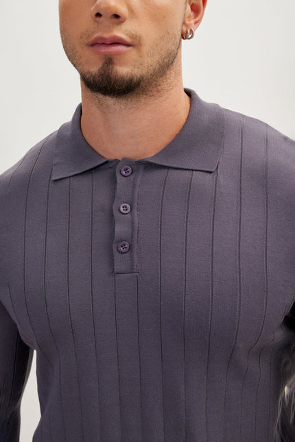 Men's Knit Polo Sweater - Anthracite | Ron Tomson