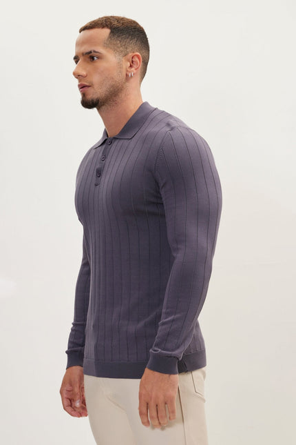 Men's Knit Polo Sweater - Anthracite | Ron Tomson