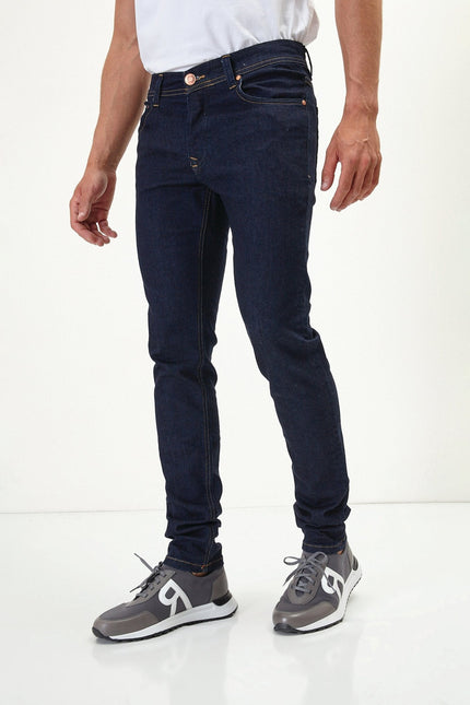 Men's Sleek Tapered Jeans - Dark Blue | Ron Tomson