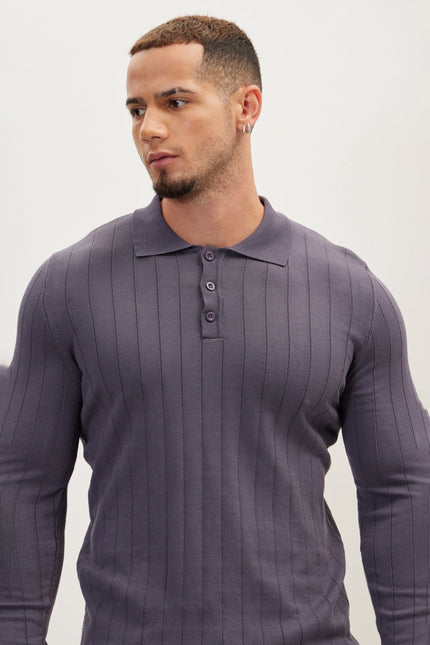 Men's Knit Polo Sweater - Anthracite | Ron Tomson