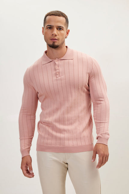 Men's Knit Polo Sweater - Rose | Ron Tomson