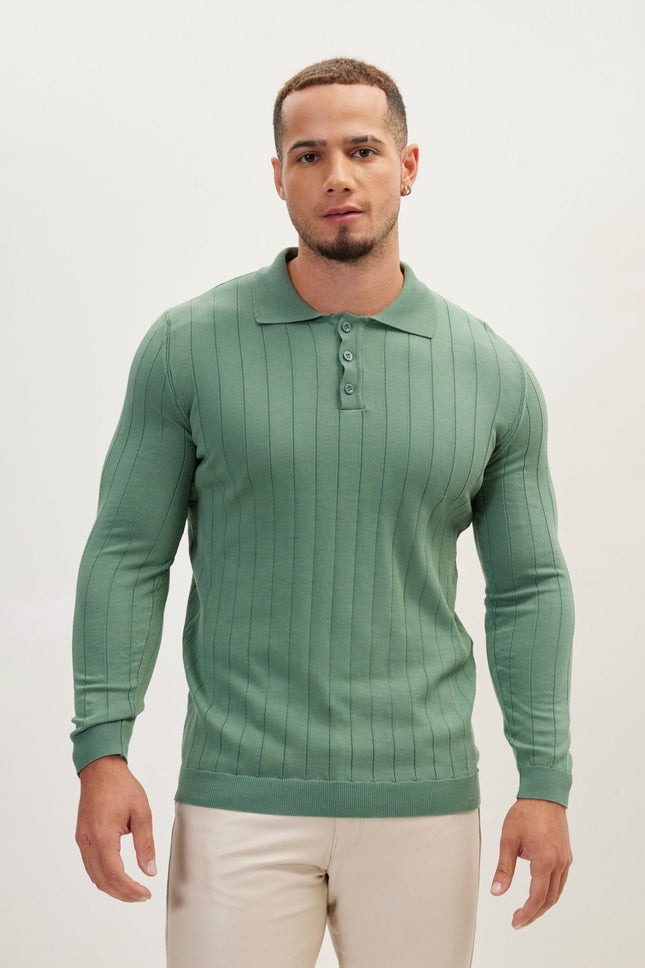 Men's Knit Polo Sweater - Teal Green | Ron Tomson