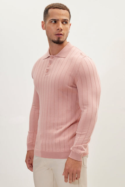 Men's Knit Polo Sweater - Rose | Ron Tomson