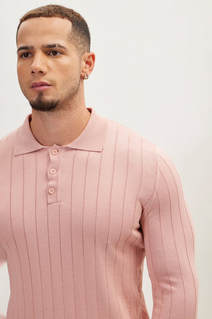 Men's Knit Polo Sweater - Rose | Ron Tomson