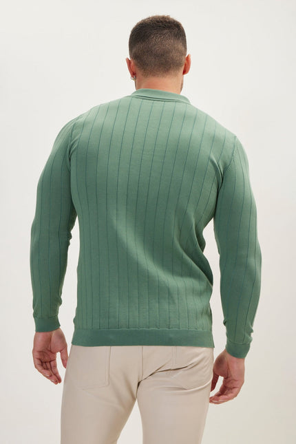 Men's Knit Polo Sweater - Teal Green | Ron Tomson