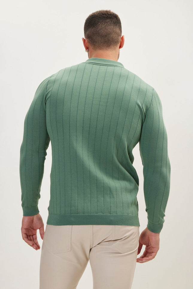 Men's Knit Polo Sweater - Teal Green | Ron Tomson