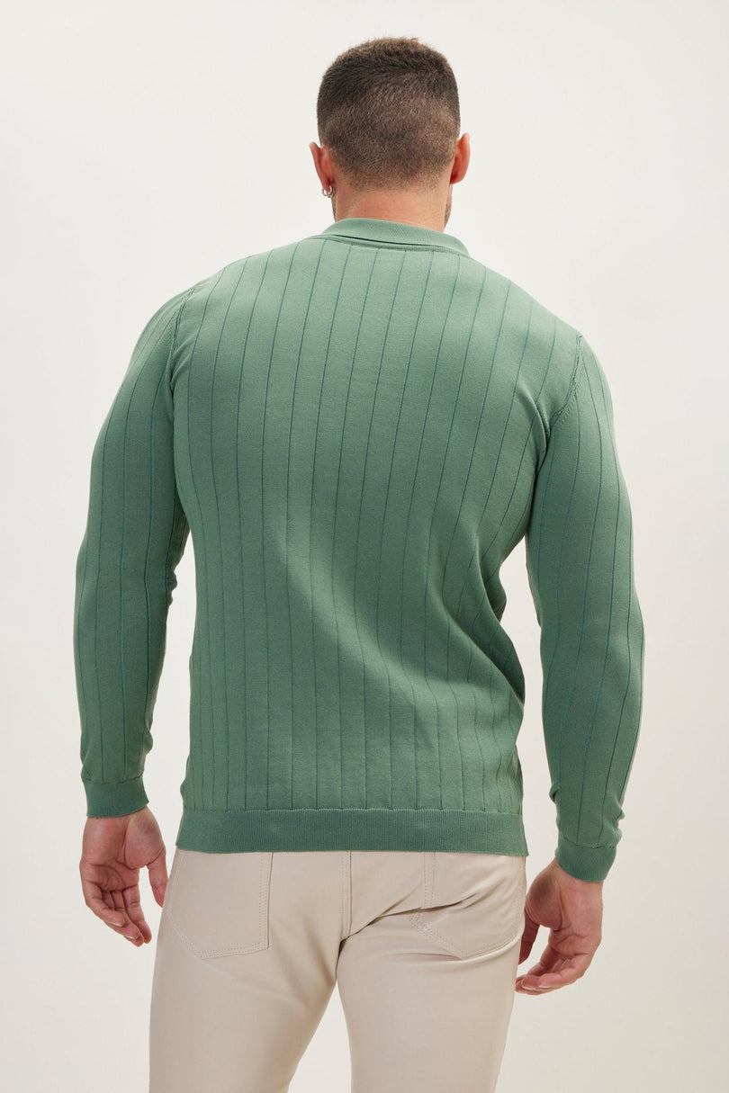 Men's Knit Polo Sweater - Teal Green | Ron Tomson