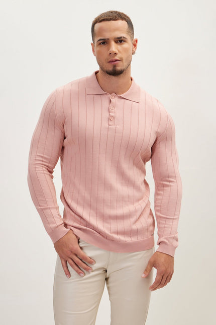 Men's Knit Polo Sweater - Rose | Ron Tomson