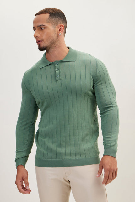 Men's Knit Polo Sweater - Teal Green | Ron Tomson