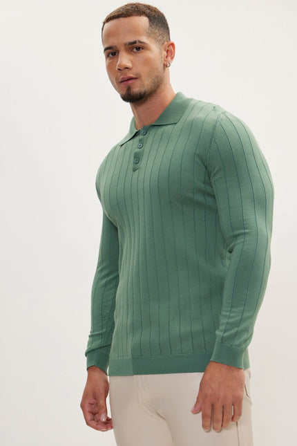 Men's Knit Polo Sweater - Teal Green | Ron Tomson