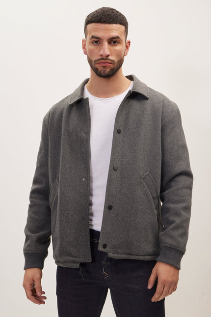 Men's Snap Closure Collared Walking Jacket - Anthracite | Ron Tomson