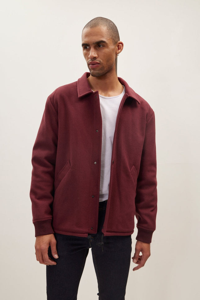 Men's Snap Closure Collared Walking Jacket - Wine | Ron Tomson