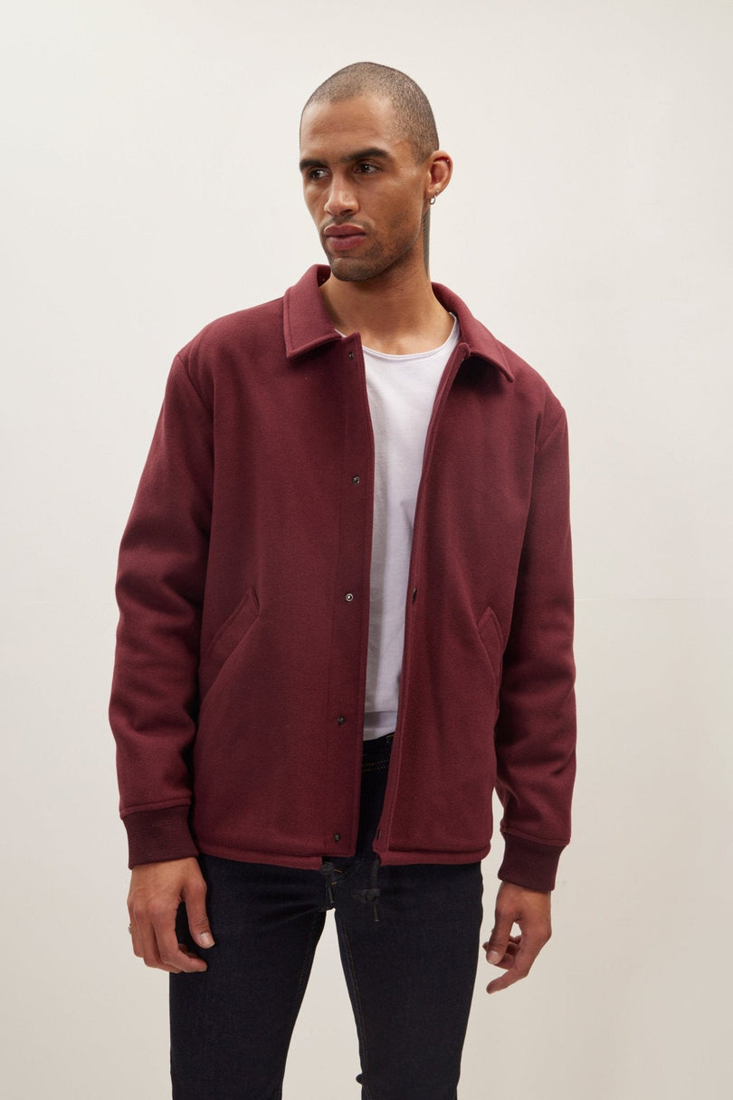 Men's Snap Closure Collared Walking Jacket - Wine | Ron Tomson