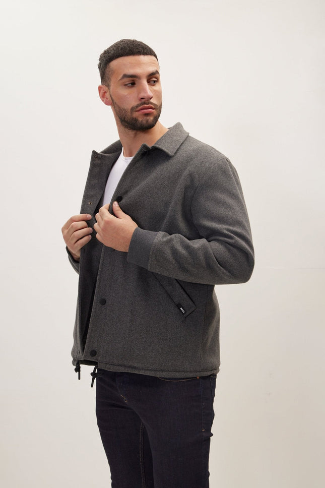 Men's Snap Closure Collared Walking Jacket - Anthracite | Ron Tomson