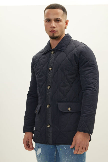 Men's Quilted Field Jacket - Navy | Ron Tomson