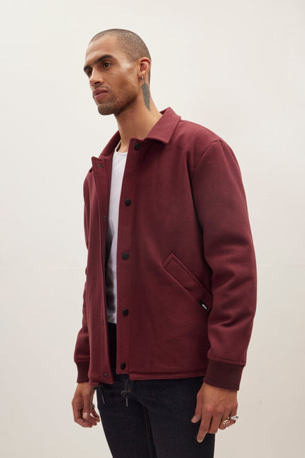 Men's Snap Closure Collared Walking Jacket - Wine | Ron Tomson
