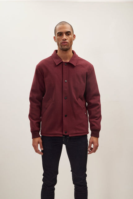 Men's Snap Closure Collared Walking Jacket - Wine | Ron Tomson