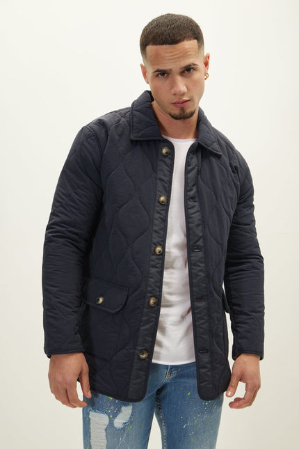 Men's Quilted Field Jacket - Navy | Ron Tomson