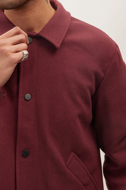 Men's Snap Closure Collared Walking Jacket - Wine | Ron Tomson