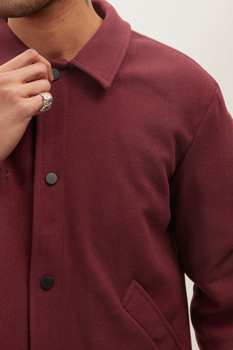 Men's Snap Closure Collared Walking Jacket - Wine | Ron Tomson