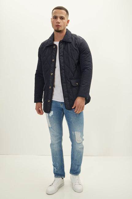 Men's Quilted Field Jacket - Navy | Ron Tomson