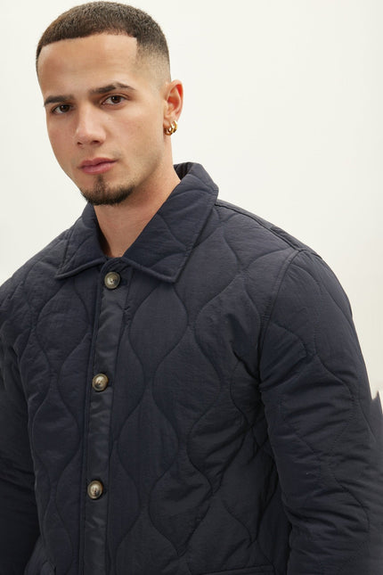 Men's Quilted Field Jacket - Navy | Ron Tomson