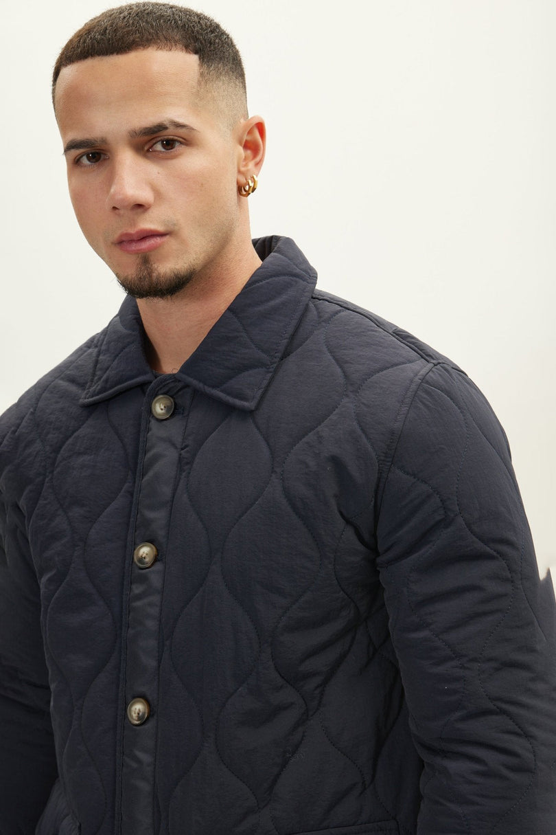 Men's Quilted Field Jacket - Navy | Ron Tomson