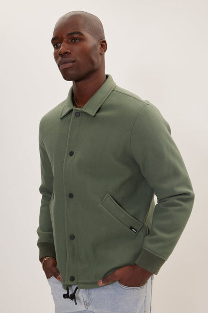 Men's Snap Closure Collared Walking Jacket - Teal Green | Ron Tomson