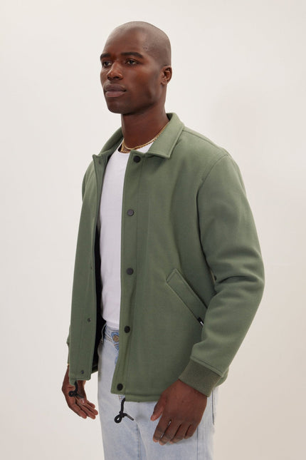 Men's Snap Closure Collared Walking Jacket - Teal Green | Ron Tomson
