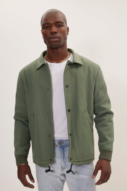 Men's Snap Closure Collared Walking Jacket - Teal Green | Ron Tomson