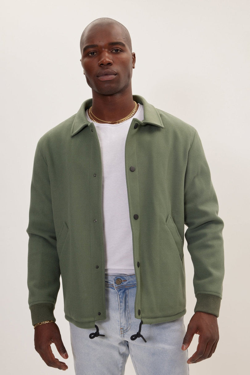 Men's Snap Closure Collared Walking Jacket - Teal Green | Ron Tomson