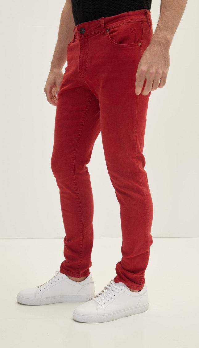 Cotton Tapered Jeans - Red