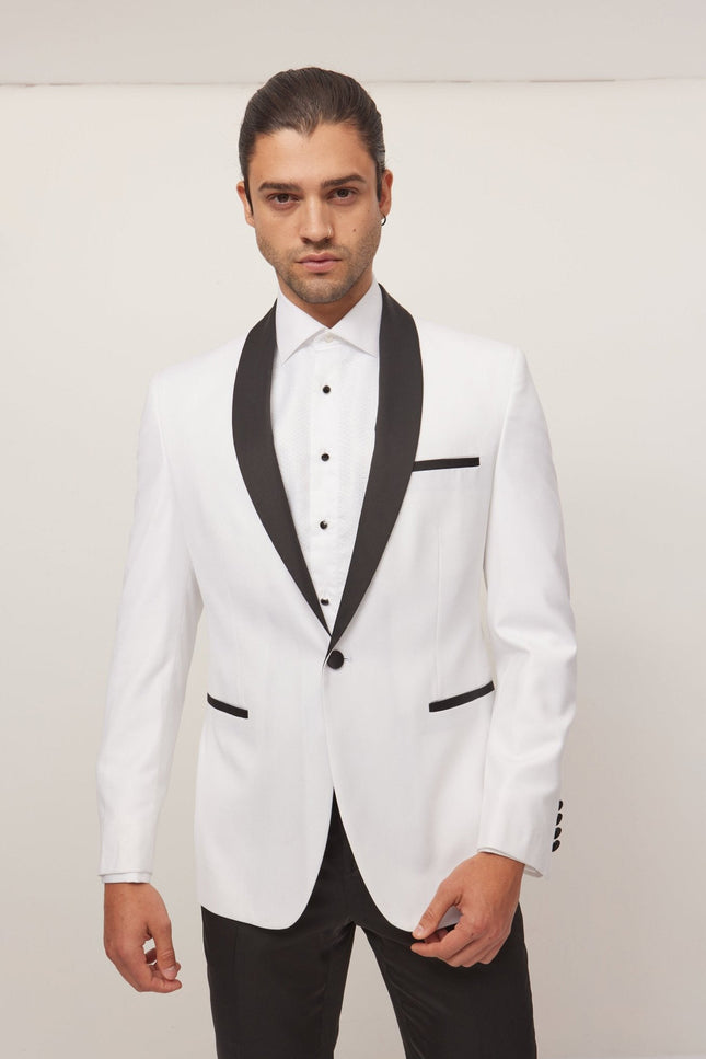 Solid Shawl Lapel Tuxedo Jacket - White