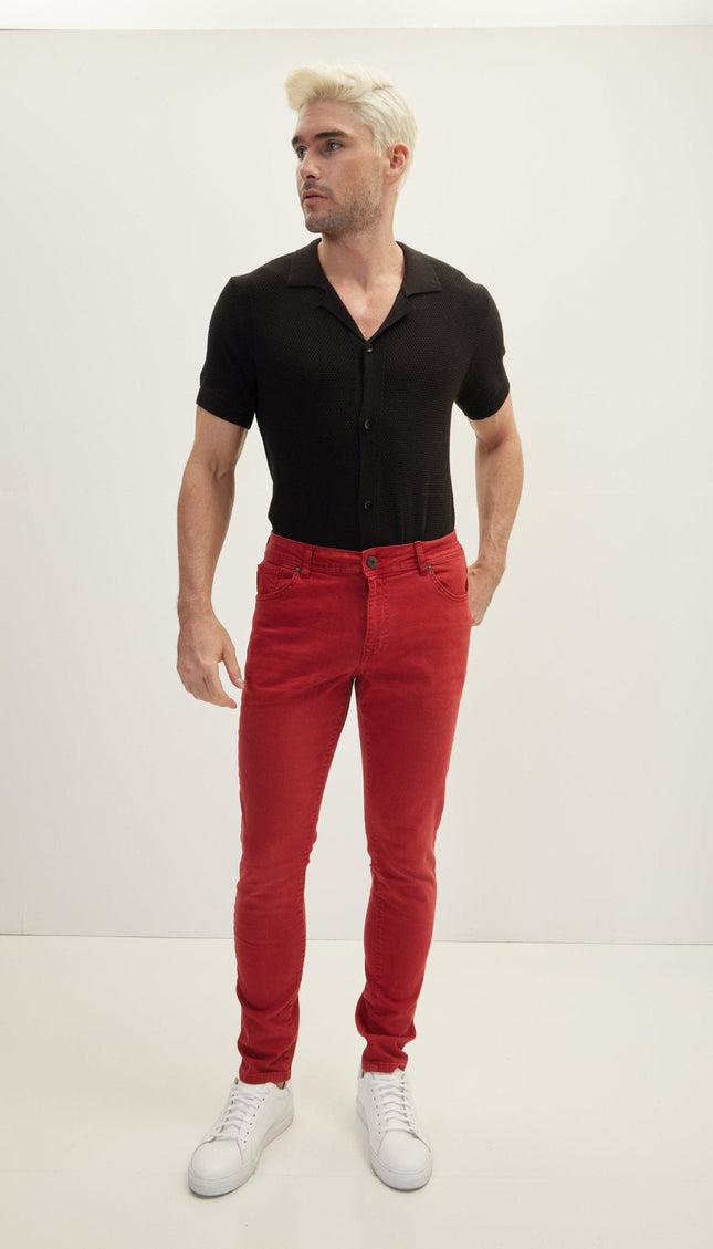 Cotton Tapered Jeans - Red