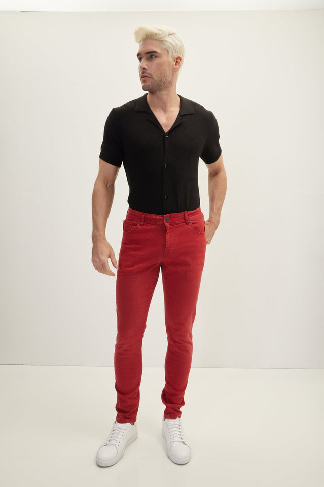 Cotton Tapered Jeans - Red