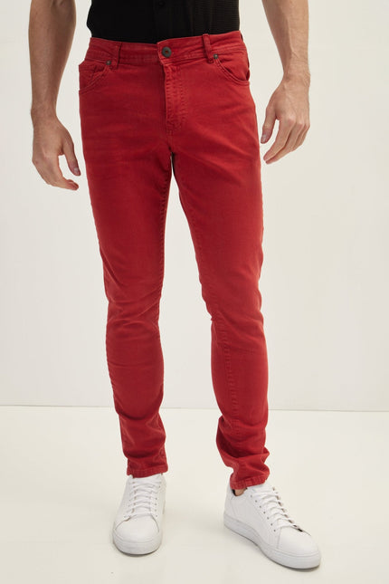 Men's Cotton Tapered Jeans - Red | Ron Tomson