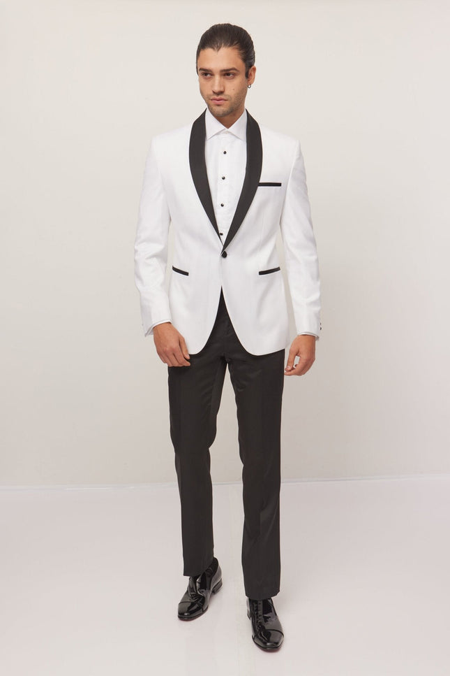 Solid Shawl Lapel Tuxedo Jacket - White