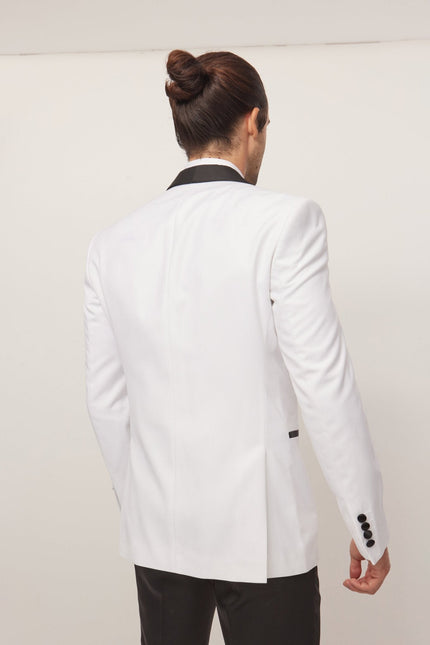 Men's Solid Shawl Lapel Tuxedo Jacket - White | Ron Tomson
