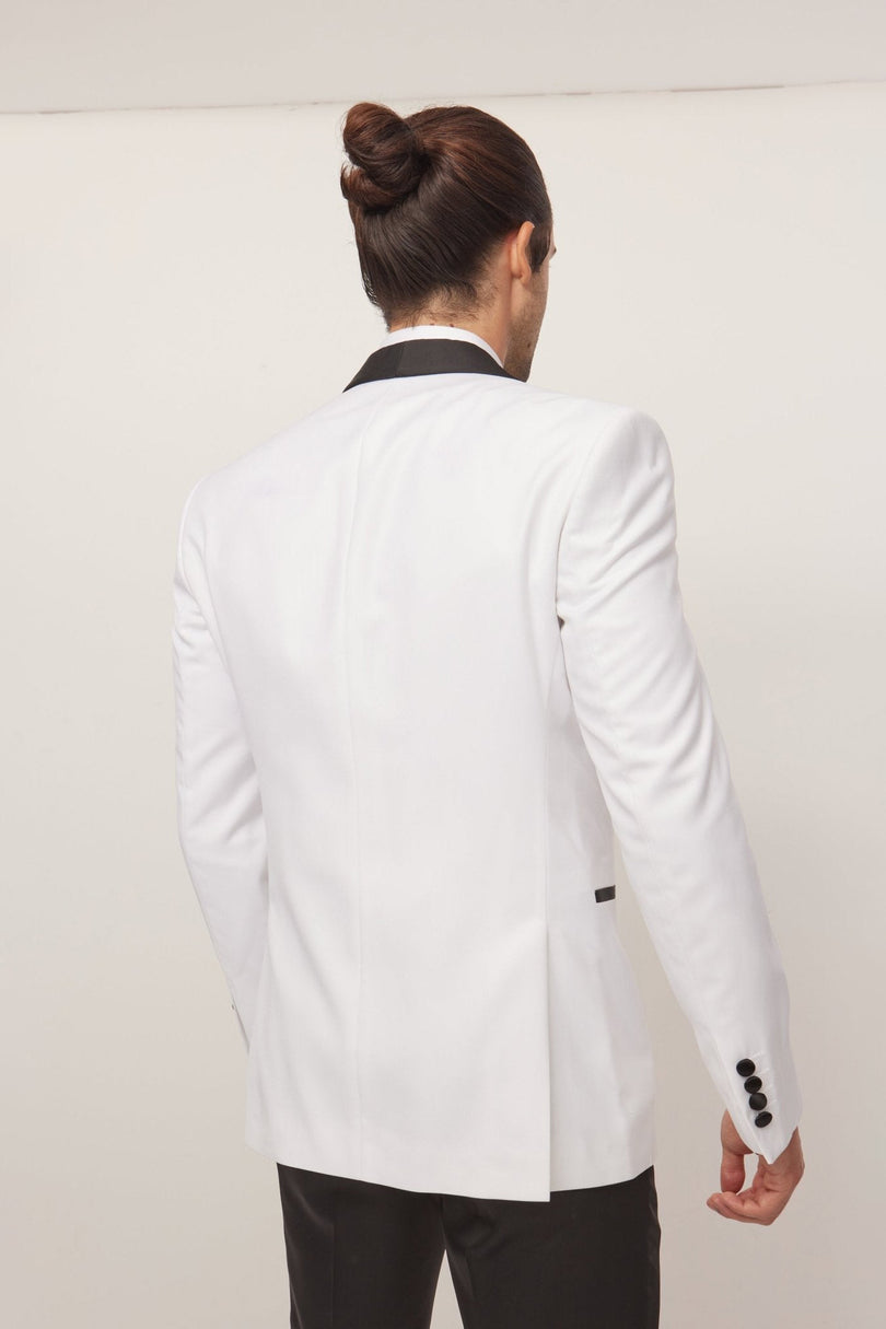 Men's Solid Shawl Lapel Tuxedo Jacket - White | Ron Tomson