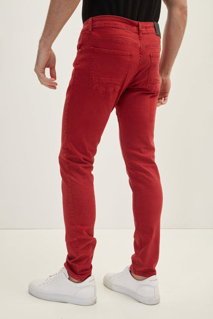 Men's Cotton Tapered Jeans - Red | Ron Tomson