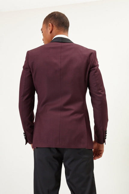 Men's Solid Shawl Lapel Tuxedo Jacket -  Burgundy | Ron Tomson