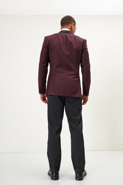 Men's Solid Shawl Lapel Tuxedo Jacket -  Burgundy | Ron Tomson