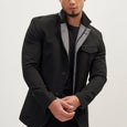 Mandarin Collar Denim Blazer - Black